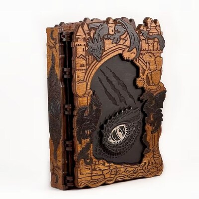 Urbalabs Wooden Dragon Castle Box Medieval Style Box Dice Game Card Box Wood Jewelry Boxes Organizers Treasure Chest Book Box Handmade U - image1